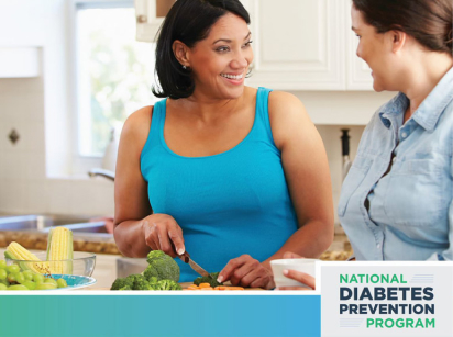 Women cutting vegetables in the kitchen - National Diabetes Prevention Program Graphic